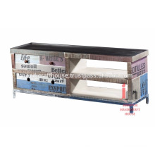 Industrial recycled metal 4 drawer long tv cabinet